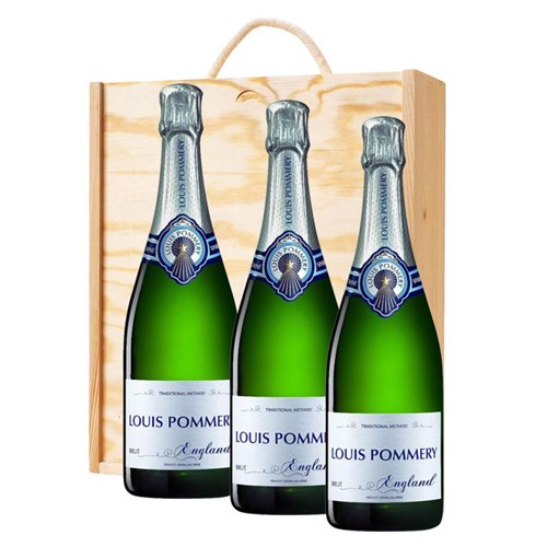 Louis Pommery Brut English Sparkling75cl Treble Pine Wooden Gift Boxed (3x75cl)